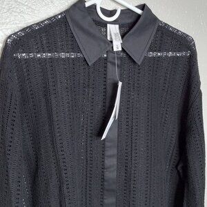 Wynn Collection Black Eyelet Button-Up Size L